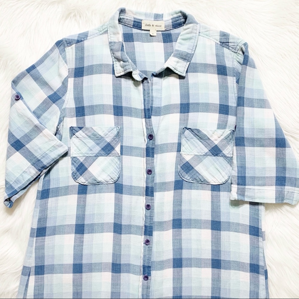 SOLD-Anthropologie Blue and White Plaid Buttondown Shirtdress, Large - Picture 6 of 9